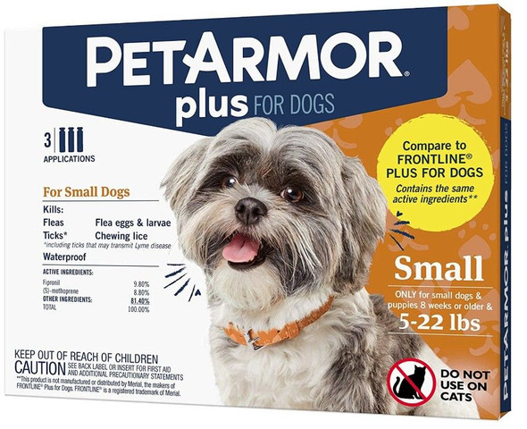 PetArmor Plus Flea and Tick Treatment for Small Dogs (5-22 Pounds) 3 count