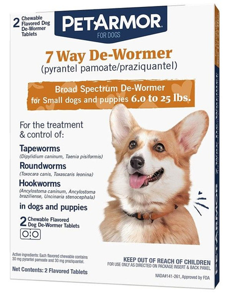 PetArmor 7 Way De-Wormer for Small Dogs and Puppies (6-25 Pounds) 2 count