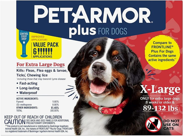 PetArmor Plus Flea and Tick Treatment for X-Large Dogs (89-132 Pounds) 6 count