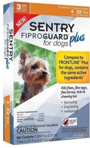 Sentry Fiproguard Plus IGR for Dogs & Puppies Small - 3 Applications - (Dogs 6.5-22 lbs)