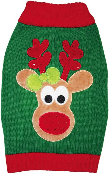 Fashion Pet Green Reindeer Dog Sweater Medium