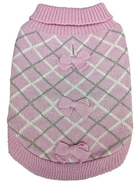 Fashion Pet Pretty in Plaid Dog Sweater Pink X-Small