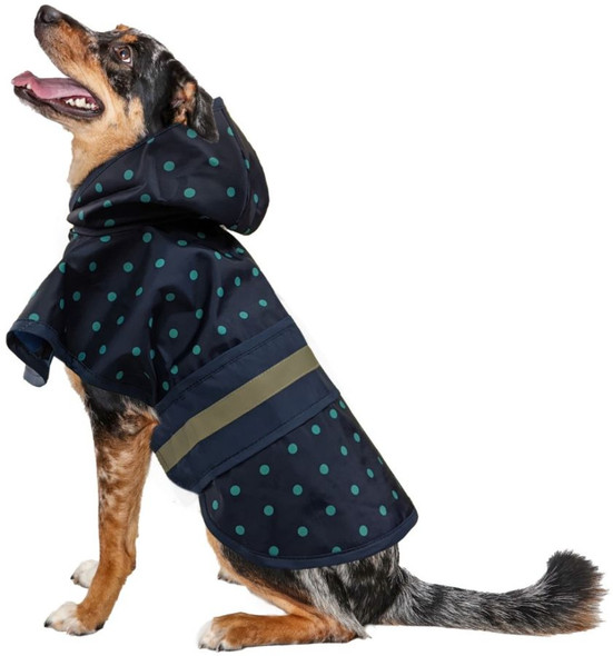 Fashion Pet Polka Dot Dog Raincoat Navy Large