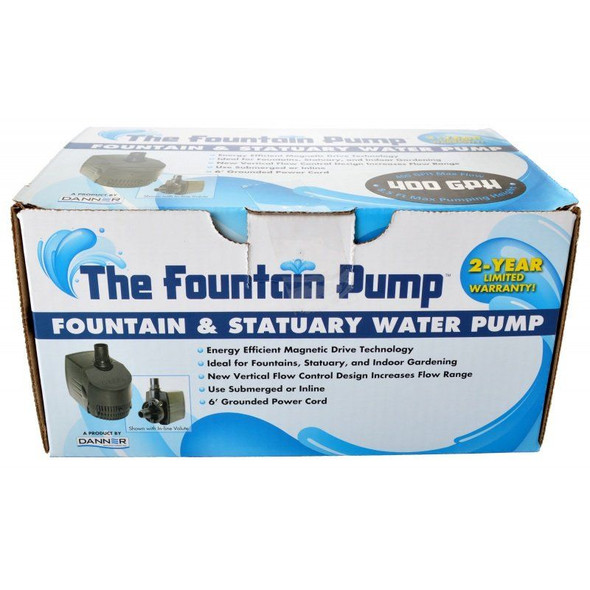 Danner Fountain Pump Magnetic Drive Submersible Pump SP-400 (400 GPH) with 6' Cord