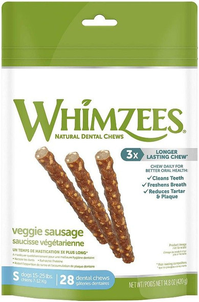 Whimzees Natural Dog Treats - Veggie Sausage Sticks Small - 28 Pack - (Dogs 15-25 lbs)