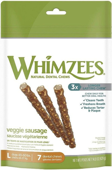 Whimzees Natural Dog Treats - Veggie Sausage Sticks Large - 7 Pack - (Dogs 40-60 lbs)