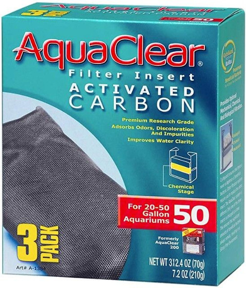 Aquaclear Activated Carbon Filter Inserts Size 50 - 3 count