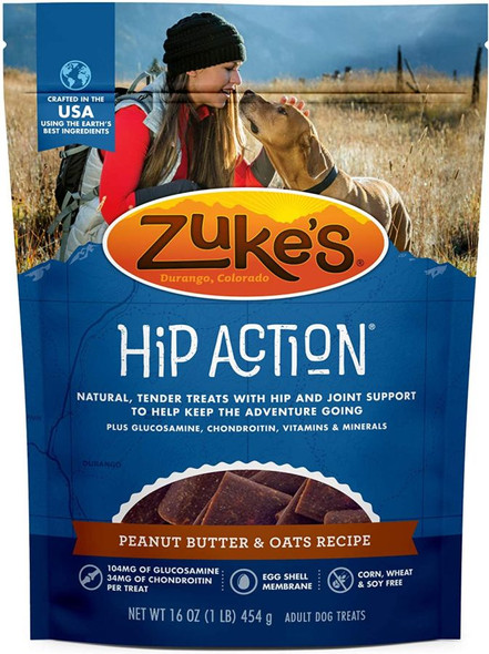 Zukes Hip Action Dog Treats - Peanut Butter & Oats Recipe 1 lb