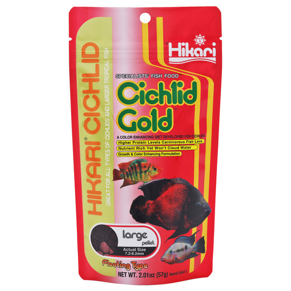 <body><p>Hikari Cichlid Gold - Mini Pellets, these mini pellets offer an excellent daily diet to any Tropical Fish and will bring back their lost colour due to the high protein levels. With Hikari cichlid gold you can expect excellent growth rates through improved digestion and its superior form compliments balanced nutrition. State-of-the-art Bio-Technology allows us include the highest grade of carotenoid available today that offers superior colour enhancing capacity while helping your tropical fish retain their beauty year round. These mini pellets are high in stabilized vitamin C which promotes resistance to stress and immunity to infectious disease thereby allowing your pet their best chance at maintaining good health. This floating pellet will not dissolve or cloud your aquarium water.</p></body>
