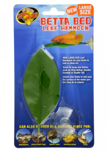 Zoo Med's Betta Bed Leaf Hammock is a naturalistic resting spot for your precious Betta. It allows your Betta to rest near the water's surface just as they do in nature. Secures to your Betta enclosure with the included suction cup.