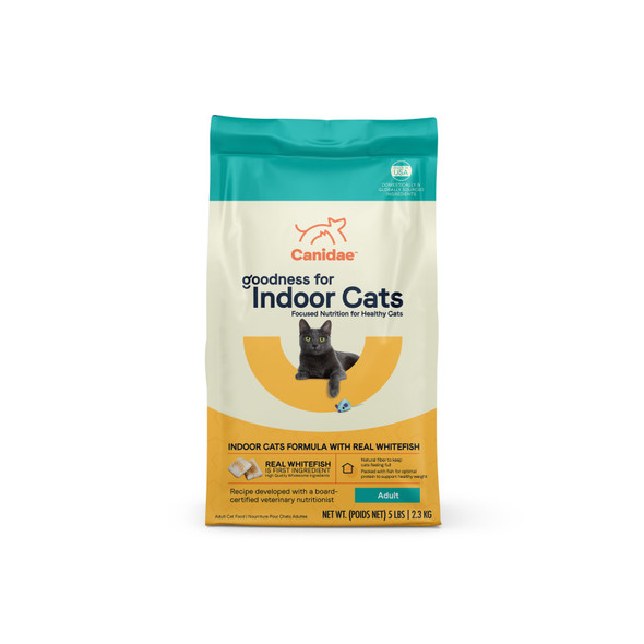 <body><p>Canidae goodness dry cat food is a health-first line formulated specifically to support healthy adult cats. Developed in partnership with a board-certified veterinary nutritionist, each bite is packed full of ingredients scientifically proven to provide focused nutrition for your cat. Each formula has real poultry or fish as the first ingredient and is composed of high-quality, wholesome ingredients. Made in the USA with domestic and globally sourced ingredients.</p><ul><li>Health-first line formulated specifically to support healthy adult cats</li> <li>Ingredients scientifically proven to provide focused nutrition for your cat</li> <li>Real poultry or fish is the first ingredient</li> <li>Composed of high-quality, wholesome ingredients</li> <li>Made in the USA with domestic and globally sourced ingredients</li></ul></body>