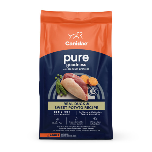 <body><p>Canidae PURE features premium proteins and clean recipes using a limited number of wholesome ingredients that are easily recognizable. These limited ingredient formulas offer your dog a well-rounded meal thatâ€™s been crafted with their health and well-being in mind. Choose from a variety of formulas made with premium proteins like bison, wild boar, duck or salmon, paired with whole ingredients like sweet potatoes, peas, lentils, or chickpeas â€” never corn, wheat, or soy. This grain-free dog food is ideal for pups with a sensitive stomach and offers nothing but pure goodness for your best friend. Canidae pet foods are ultra nutritionally dense, giving your pet the goodness they deserve.</p><ul><li>Packed with the goodness of premium proteins and healthy fats</li> <li>Clean recipes featuring ingredients you recognize</li> <li>Every recipe has 10 key ingredients or fewer</li> <li>#1 Ingredient is always real meat, poultry or fish</li></ul></body>