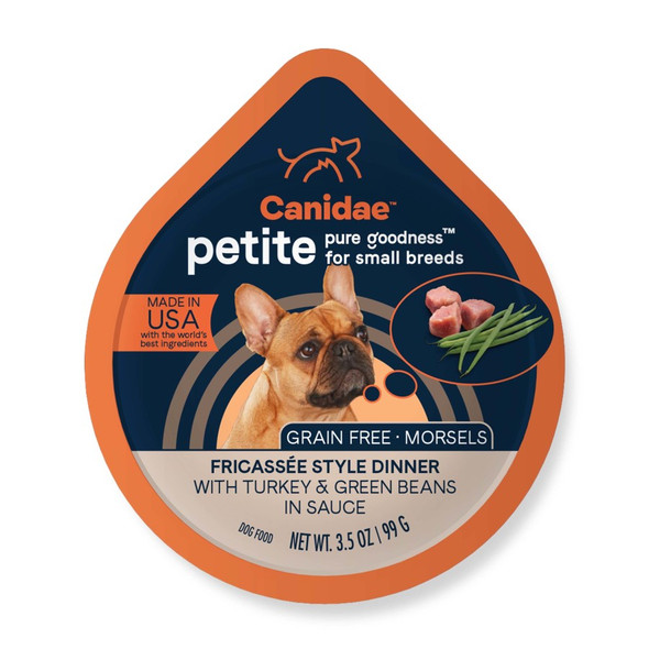 <body><p>CANIDAE Grain Free PURE Petite wet formulas use simple, limited ingredient recipes for sensitive small dogs. Your pampered pooch will enjoy choosing from a menu of deliciously prepared dishes. And you'll enjoy indulging your petite companion knowing that each portion is filled with great tasting, premium nutrition.</p><ul><li>Limited ingredient recipe</li> <li>Grain-free</li> <li>For sensitive small breed dogs</li></ul></body>
