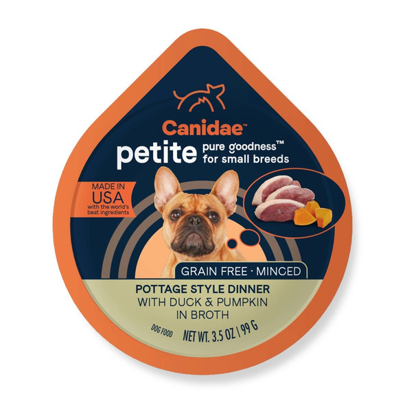<body><p>CANIDAE Grain Free PURE Petite wet formulas use simple, limited ingredient recipes for sensitive small dogs. Your pampered pooch will enjoy choosing from a menu of deliciously prepared dishes. And you'll enjoy indulging your petite companion knowing that each portion is filled with great tasting, premium nutrition.</p><ul><li>Limited ingredient recipe</li> <li>Grain-free</li> <li>For sensitive small breed dogs</li></ul></body>