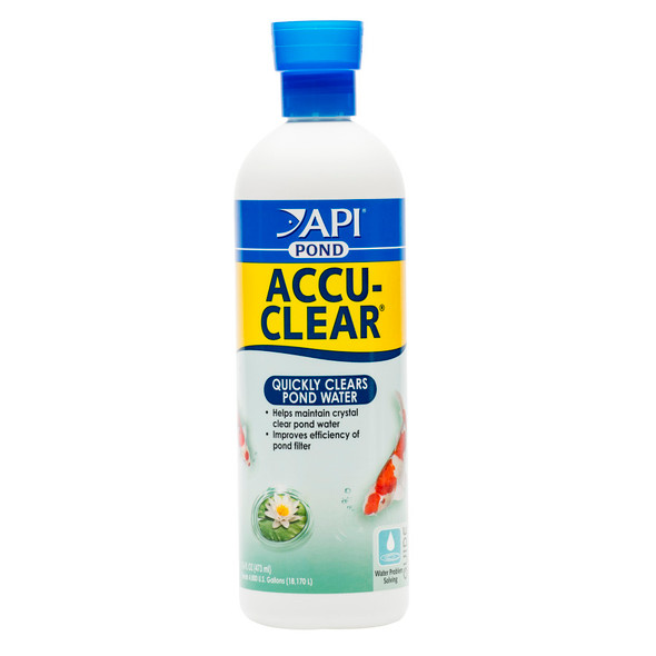 <body><p>API POND ACCU-CLEAR Pond Water Clarifier quickly eliminates cloudy pond water caused by dirt, silt and floating particles. This fast-working pond cleaner works by aggregating tiny suspended particles in pond water to form larger clusters which fall to the bottom of the pond or are removed by the pond filter. API POND ACCU-CLEAR rapidly clears cloudy pond water and improves the efficiency of the pond filter. Exclusively for freshwater ponds, this solution can be used weekly or whenever cloudy water is observed. Be sure to use as directed for best results. With API POND products, itâ€™s easy to keep a beautiful pond. For almost 60 years API has developed premium solutions with proven and effective results for your family and ours. API offers a range of testing kits, water conditioners, and nutritionally superior food, because weâ€™re dedicated to making a better underwater world. They work to provide a safe, hospitable environment for fish such as koi, catfish, perch, goldfish and more. At API, we understand the rewards and relaxation of fishkeeping because we have a passion for fish too.</p><ul><li>Helps clear cloudy pond water of dirt, silt and floating particles</li> <li>Clumps floating particles into large clusters that can be easily removed by a pond filter</li> <li>Works quickly and improves the overall efficiency of your pond filter</li> <li>Use weekly or when cloudy water is observed in freshwater ponds</li> <li>Contains one (1) API POND ACCU-CLEAR Pond Water Clarifier 16-Ounce Bottle</li> <li>Treats up to 4800 gallons</li></ul></body>