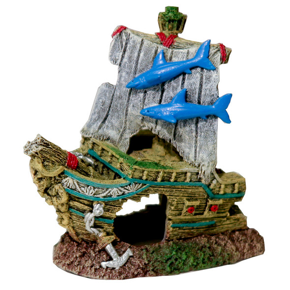 <body><p>Blue Ribbon Exotic Environments Small Wonders III Ships Bow Small 4 inch. A sunken ship complete with lurking sharks. Beware for this old pirate's vessel may still be inhabited. Safe for freshwater and saltwater aquariums and terrariums.</p></body>