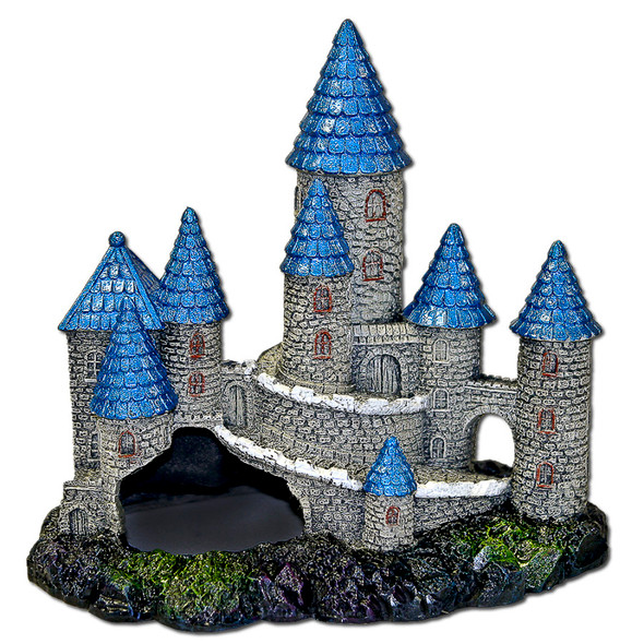 <body><p>Blue Ribbon Exotic Environments Blue Spire Castle. This pretty grey castle with shining blue spires atop her tallest peaks, has large swim through chambers for fish and reptiles to explore. Safe for all fresh and saltwater aquariums.</p></body>