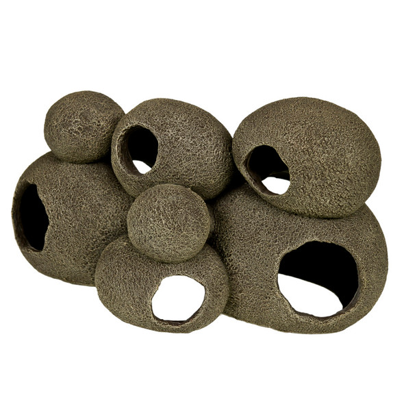 <body><p>Blue Ribbon Exotic Environments Swim-Through Stone Pile Small. Holes, chambers, caves OH MY! These terrific hide-outs are just perfect for an aquarium or terrarium full of fish or reptiles of any kind. Natural bumps, curves and holes make this rock structure a great addition to any fresh or saltwater tank.</p></body>