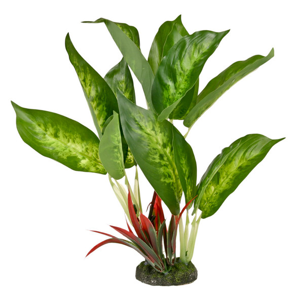 <body><p>Blue Ribbon ColorBurst Florals Dieffenbachia Variegated Leaf. Designed with natural colors, this gravel base plant anchors nicely, with soft plastic leaves and branches that are sturdy enough to stand up on their own, but soft enough to sway in the water. Great for terrariums. Safe for fresh or salt water.</p></body>