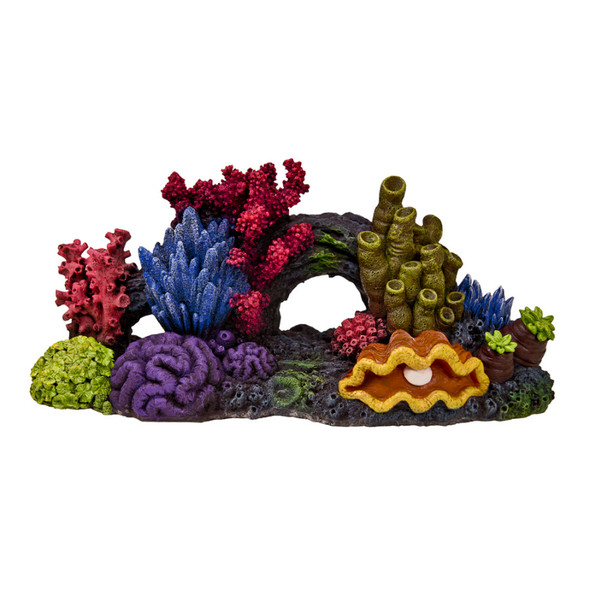 <body><p>A colorful Great Barrier reef replica features a large swim-through chamber - Realistic in detail, featuring a colorful array of exotic sea life with true to life detail & texture cast in durable poly-resin safe for all freshwater & saltwater aquariums & terrariums.</p></body>