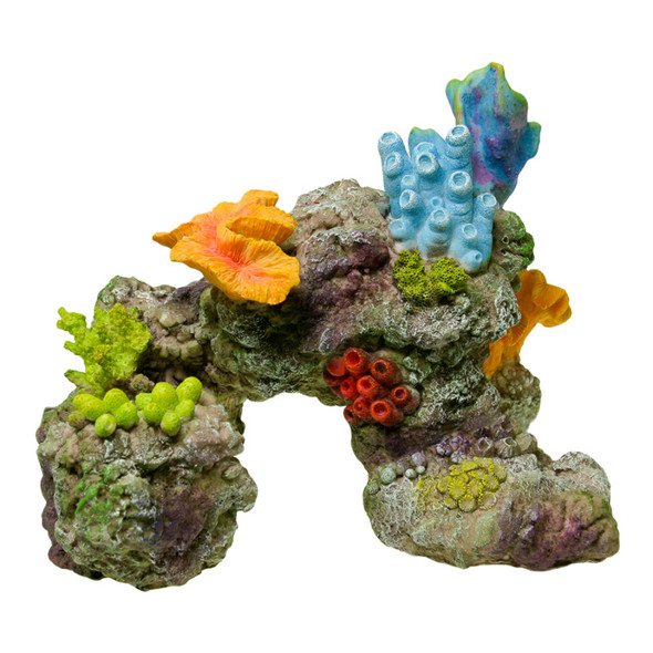 <body><p>A colorful Coral Reef Rock replica features a large swim-through chamber - Realistic in detail, featuring a colorful array of exotic sea life with true to life detail & texture cast in durable poly-resin safe for all freshwater & saltwater aquariums & terrariums.</p></body>