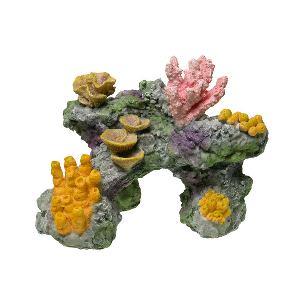 <body><p>A colorful Coral Reef Rock replica features a large swim-through chamber - Realistic in detail, featuring a colorful array of exotic sea life with true to life detail & texture cast in durable poly-resin safe for all freshwater & saltwater aquariums & terrariums.</p></body>