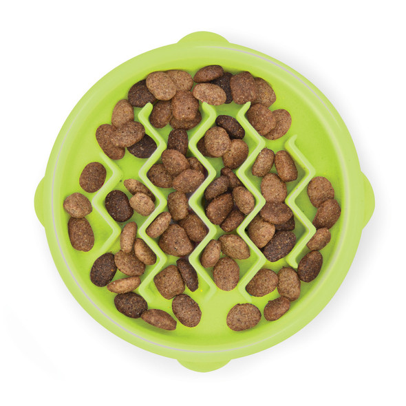 <body><p>Featuring meal-lengthening ridges and mazes, the Cat Fun Feeder keeps cats engaged for up to 10x longer at chow time, which improves digestion while helping kitties eat at a fun, healthy pace! Your cat will love the mentally stimulating challenge this slow feeder offers. The Cat Fun Feeder slow feeder also features a slip-resistant base to prevent sliding and food spillage while your kitty eats. The Cat Fun Feeder food bowl is top-rack dishwasher safe, BPA, PVC & phthalate-free, and holds up to 3/4 cups of wet or dry food. Non-slip base keeps the bowl in place. Dishwasher safe on top rack on low heat setting. SAFETY AND CARE: FOR CATS ONLY. This is not a chew toy. If feeder becomes damaged remove and replace. Do not microwave. Intended for pets only. Not a children's toy. Dishwasher safe top rack only.</p><ul><li>Meal-lengthening ridges and mazes to keep cats engaged for up to 10x longer at feeding</li> <li>Improves digestion while helping kitties eat at a fun, healthy pace</li> <li>Mentally stimulating challenge</li> <li>Slip-resistant base to prevent sliding and food spillage</li> <li>Top-rack dishwasher safe</li> <li>BPA, PVC & phthalate-free</li> <li>Holds up to 3/4 cups of wet or dry food</li> <li>FOR CATS ONLY: This is not a chew toy</li></ul></body>