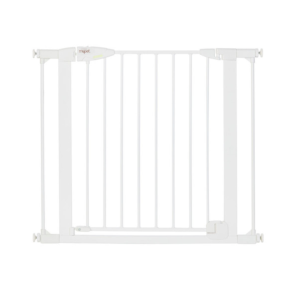 <body><p>North States MyPet White Metal Pet Gate 29.75-37.5 wide, 30 Tall, Pressure Mount with Auto-Close feature.</p><ul><li>North States MyPet White Metal Pet Gate</li> <li>29.75-37.5 wide, 30 Tall</li> <li>Pressure Mount with Auto-Close feature</li></ul></body>