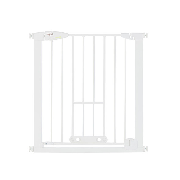 <body><p>North States MyPet White Metal Pet Gate with Small Pet Door. 29.75-40.5 wide, 30Tall, Pressure Mount with auto-close feature</p><ul><li>North States MyPet White Metal Pet Gate with Small Pet Door</li> <li>29.75-40.5 wide, 30Tall</li> <li>Pressure Mount with auto-close feature</li></ul></body>