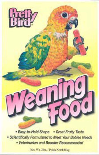 <body><p>This product has the same nutrition as the breeder food but is extruded in a corn curl shape that is easier for young birds to hold while they are learning to eat. Weaning can be fed either dry or moistened and is available in 2 lb., 5 lb., and 20 lb. Packages.</p></body>