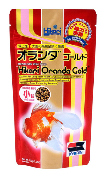 <body><p>Hikari Oranda Gold - Floating Hikari Oranda Gold is a food developed specifically to promote prominent head growth while enhancing the coloration of goldfish kept indoors where adequate UV rays are not available to help them formulate colors. Great for Oranda, Lionhead, Azumanishiki, Ranchu and most other fancy goldfish. Regular feeding insures desirable body structure and excellent appearance.</p></body>