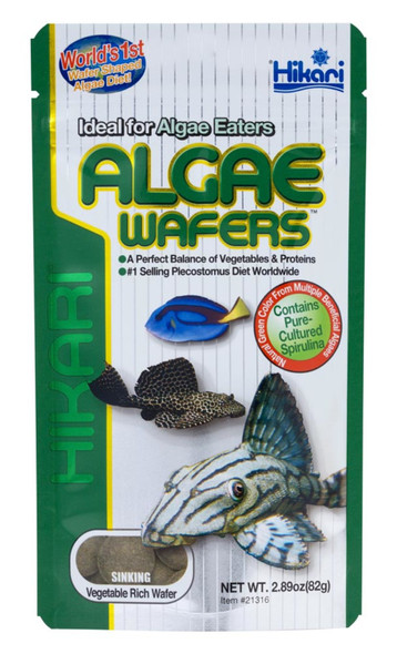 <body><p>Nutrition specifically formulated for the hard-to-feed Plecostomus, but excellent for all algae eaters. Hikari Algae Wafers contain high levels of vegetable matter that algae eaters prefer and love. Vegetable and protein content is balanced to ensure nutrition for proper health and growth. Unique, disc-shaped wafers sink rapidly while retaining its shape. This allows less aggressive species to feed at their leisure without the wafer dissolving or clouding aquarium water. Vegetable-rich Algae Wafers are also great for saltwater fish and other marine herbivores.</p></body>