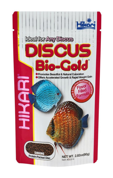 <body><p>Hikari Discus Bio Gold is a Colour enhancing diet for discus fish. Hikari Discus Bio Gold is a high protein formula for accelerated growth and rapid weight gain. The Discus Bio Gold promotes beautiful natural colouring. It is a safe and odour free beefheart replacement that has been specifically developed to reduce the mess caused by Discus' unique eating technique. Ideal for all types of Discus and Tropical Fish that require higher protein levels. This is a sinking food.</p></body>