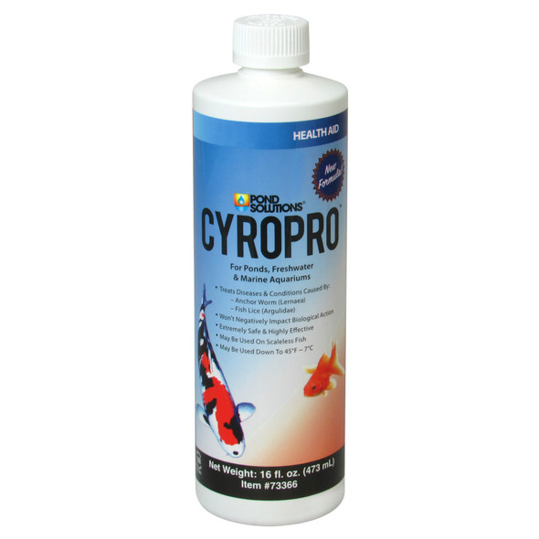 <body><p>CyroProâ„¢ is a ready-to-use, liquid concentrate that was developed to offer the hobbyist an effective way to control conditions caused by anchor worm and fish lice in their pond, freshwater or marine aquarium. Extremely safe and super effective this revolutionary product offers you rapid control yet will not negatively impact your biological filtration. Send those undesirable visitors on their way, try CyroProâ„¢ today!</p></body>