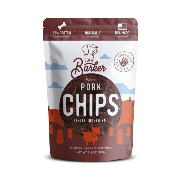 <body><p>Beg & Barker's Chips for Dogs are a naturally air-dried disc of pork heart that crunches and creates a high value moment in the theatre of treats. Made with 100% human grade pork hearts only from and in the USA, air-dried to lock in the nutrients and flavors of the meat. Nothing artificial, just a pure meat treat. Intended as a fun treat to aid restricted or limited diet plans for guilt-free snacking with nothing artificial. Minimal processing in small batches makes multiple sizes. Use smaller bits as a nutrient-dense food topper for extra treating in line with a healthy balanced diet.</p><ul><li>Naturally air-dried disc of pork heart</li> <li>Crunches and creates a high value moment</li> <li>Made with 100% human grade pork hearts only from and in the USA</li> <li>Air-dried to lock in the nutrients and flavors of the meat</li> <li>Nothing artificial, just a pure meat treat</li> <li>Intended as a fun treat to aid restricted or limited diet plans for guilt-free snacking with nothing artificial</li> <li>Minimal processing in small batches makes multiple sizes</li> <li>Use smaller bits as a nutrient-dense food topper for extra treating in line with a healthy balanced diet</li></ul></body>