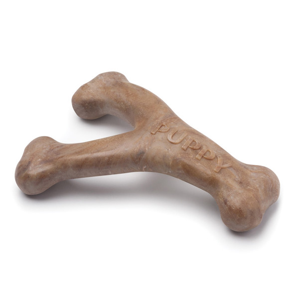 <body><p>DURABLE, WITH A LITTLE GIVE â€“ Benebones are for determined chewers. Our puppy line is durable and quite firm to the human touch, but is a teeny bit more forgiving for teething pups. EASY TO PICK UP AND CHEW â€“ Our Wishbone and Dental Chew are curved for a paw-friendly grip so your pup can quickly grab them and get a good chew going. Think about it: puppies donâ€™t have thumbs. USA MADE â€“ We make and source everything in the USA. HAPPINESS, GUARANTEED â€“ Have an issue? Want to chat? Reach out to us directly and youâ€™ll get a real person whose sole job is to make you and your pup happy.</p><ul><li>DURABLE, WITH A LITTLE GIVE â€“ Benebones are for determined chewers. Our puppy line is durable and quite firm to the human touch, but is a teeny bit more forgiving for teething pups</li> <li>EASY TO PICK UP AND CHEW â€“ Our Wishbone and Dental Chew are curved for a paw-friendly grip so your pup can quickly grab them and get a good chew going. Think about it: puppies donâ€™t have thumbs</li> <li>USA MADE â€“ We make and source everything in the USA</li> <li>HAPPINESS, GUARANTEED â€“ Have an issue? Want to chat? Reach out to us directly and youâ€™ll get a real person whose sole job is to make you and your pup happy.</li> <li>REAL BACON! â€“ Dogs love the taste of bacon and can smell a fake a mile away.  So we use the real deal</li></ul></body>