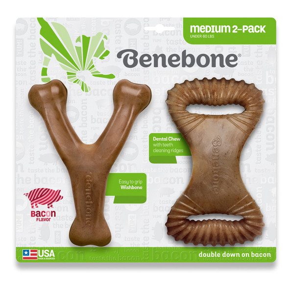 <body><p>EASY TO PICK UP AND CHEW â€“ Our Wishbone and Dental Chew are curved for a paw-friendly grip so your pup can quickly grab them and get a good chew going. Think about it: dogs donâ€™t have thumbs. DURABLE, LONG-LASTING â€“ Benebones are tougher than real bones and last for weeks. USA MADE â€“ We make and source everything in the USA. HAPPINESS, GUARANTEED â€“ Have an issue? Want to chat? Reach out to us directly and youâ€™ll get a real person whose sole job is to make you and your pup happy.</p><ul><li>EASY TO PICK UP AND CHEW â€“ Our Wishbone and Dental Chew are curved for a paw-friendly grip so your pup can quickly grab them and get a good chew going. Think about it: dogs donâ€™t have thumbs</li> <li>DURABLE, LONG-LASTING â€“ Benebones are tougher than real bones and last for weeks</li> <li>USA MADE â€“ We make and source everything in the USA</li> <li>HAPPINESS, GUARANTEED â€“ Have an issue? Want to chat? Reach out to us directly and youâ€™ll get a real person whose sole job is to make you and your pup happy.</li> <li>REAL BACON! â€“ We use only 100% REAL BACON for flavor.  Trust us, dogs can tell the difference</li></ul></body>
