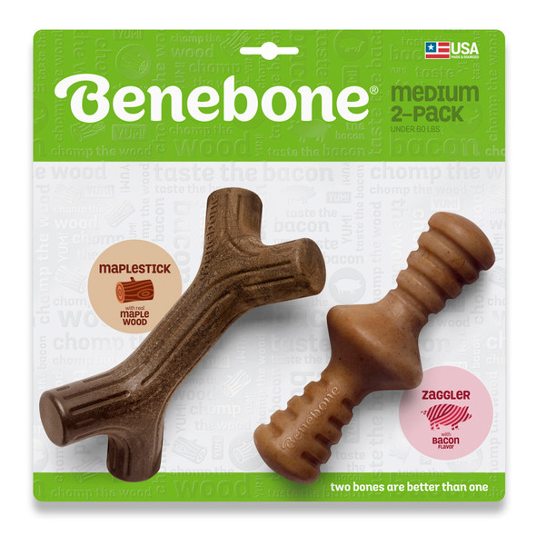 <body><p>EASY TO PICK UP AND CHEW â€“ Our Maplestick and Zaggler are uniquely shaped for a paw-friendly grip so your pup can quickly grab them and get a good chew going. Think about it: dogs donâ€™t have thumbs. DURABLE, LONG-LASTING â€“ Benebones are tougher than real bones and last for weeks. USA MADE â€“ We make and source everything in the USA. HAPPINESS, GUARANTEED â€“ Have an issue? Want to chat? Reach out to us directly and youâ€™ll get a real person whose sole job is to make you and your pup happy.</p><ul><li>EASY TO PICK UP AND CHEW â€“ Our Maplestick and Zaggler are uniquely shaped for a paw-friendly grip so your pup can quickly grab them and get a good chew going. Think about it: dogs donâ€™t have thumbs</li> <li>DURABLE, LONG-LASTING â€“ Benebones are tougher than real bones and last for weeks</li> <li>USA MADE â€“ We make and source everything in the USA</li> <li>HAPPINESS, GUARANTEED â€“ Have an issue? Want to chat? Reach out to us directly and youâ€™ll get a real person whose sole job is to make you and your pup happy</li> <li>REAL BACON AND REAL WOOD â€“ We use only 100% REAL BACON for flavor and scent in our Zaggler, and real maple wood in the Maplestick. Trust us, little dogs can tell the difference.</li></ul></body>