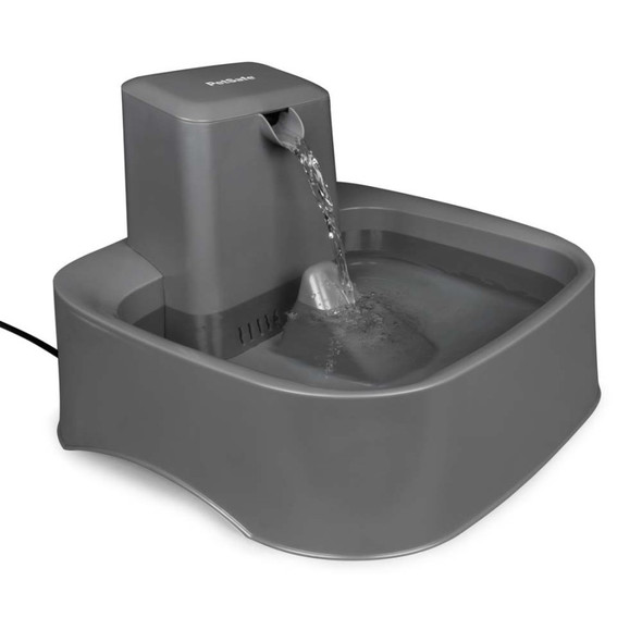 <body><p>The PetSafe Drinkwell 2 Gallon Pet Fountain is designed with you and your pet in mind. This automatic water bowl features a free-falling water stream with adjustable flow control. Choose from nearly silent circulation on the lowest setting to a tranquil stream on the highest. The flow control allows you to tailor the water flow to your pet's needs. The large capacity bowl is perfect for big dogs and multiple pet households and the square bowl design is large enough for several pets to drink out of at the same time with minimal splashing. When it's time to refill, simply use a pitcher to fill the bowl to the desired level. The 2 Gallon Fountain was specifically designed with no hard-to-reach crevices to clean, allowing you to spend more quality time with your pet.</p></body>