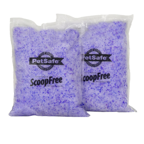 <body><p>The ScoopFree Lavender Crystal Litter 2-Pack is low tracking and 99% dust-free, which means you can do a whole lot less sweeping up! Just 1 bag can last up to 30 days in a single-cat householdâ€”that means less time cleaning the litter box so you have more moments to snuggle with your cat! Crystal litter absorbs urine and dries solid waste to quickly remove odors 5 times faster than clumping clay litter. This product includes 2 pre-portioned bags of lightly scented premium crystal litter ready for use. This litter can be used with any brand litter box or reusable tray, but we recommend using it to refill the PetSafeÂ® Deluxe Crystal Litter Box. Your pet deserves the best. Trust PetSafeÂ® to help keep your pet healthy, safe and happy.</p><ul><li>Low tracking and 99% dust-free</li> <li>1 bag can last up to 30 days in a single-cat household</li> <li>Crystal litter absorbs urine and dries solid waste to quickly remove odors 5 times faster than clumping clay litter</li> <li>This litter can be used with any brand litter box or reusable tray, but we recommend using it to refill the PetSafeÂ® Deluxe Crystal Litter Box</li> <li>Includes 2 pre-portioned bags of lightly scented premium crystal litter ready for use</li></ul></body>