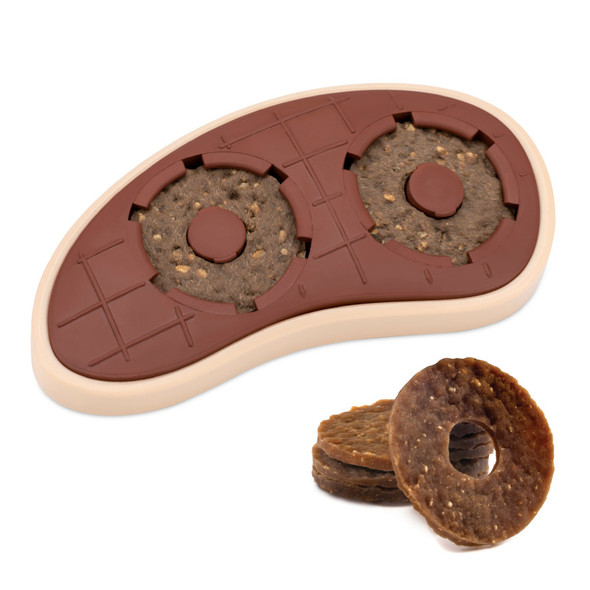 <body><p>When we give this toy to our dogs we like to ask, â€œHow would you like your steak, sir?â€ and even though they canâ€™t answer, weâ€™re pretty sure theyâ€™d like it just like this, with treat rings on top. Add up to 2 treat rings to the Busy Buddy Slab oâ€™ Sirloin with the refillable Snap Fitâ„¢ treat-holding cups. For double fun, you can smear nut butter (or even doggie toothpaste!) in the grooves on the back of the sirloin to keep your dog entertained even longer. The textured surface of this toy helps keep your dog's teeth and gums clean by preventing and removing build-up as they chew. Itâ€™s a clever toothbrush that looks and tastes like a snackâ€”genius, we know. The BPA-free rubber is beef scented to keep your dog happy even after the treat rings are gone, and itâ€™s top rack dishwasher safe to make your life easier. Your pet deserves the best. Trust PetSafe to help keep your pet healthy, safe and happy.</p><ul><li>Textured surface helps keep your dog's teeth and gums clean</li> <li>BPA-free rubber is beef scented</li> <li>Top rack dishwasher safe</li> <li>Add up to 2 treat rings to the Busy Buddy Slab oâ€™ Sirloin with the refillable Snap Fitâ„¢ treat-holding cups</li></ul></body>