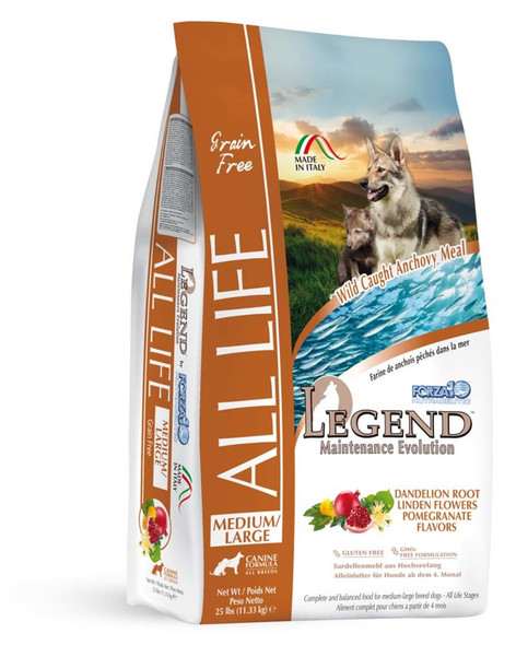 <body><p>This grain free canine formula, made with wild-caught anchovy meal and created by FORZA10 R&D Center, combines the most advanced knowledge on pet nutrition with the nutritional profile of the canine ancestral diet of legend. Thus LEGEND Maintenance Evolution was born. We believe that an optimum balance of a protein source rich in Omega-3s and other high-quality ingredients are the key to healthier dogs and in perfect shape. LEGEND Maintenance Evolution Grain Free is the perfect choice as an everyday maintenance and also after using the corresponding FORZA10 ACTIVE food. Original recipe with Dandelion Root, Linden Flowers and Pomegranate: read the specific research on forza10usa.com/scientific-studies</p><ul><li>delicious, grain-free recipe designed toÂ helpÂ provide physical well-being in dogs in all life stages.</li> <li>delicious, grain-free recipe designed to helpÂ provide physical well-being inÂ medium to large breed dogs weighing more than 70 pounds.</li></ul></body>