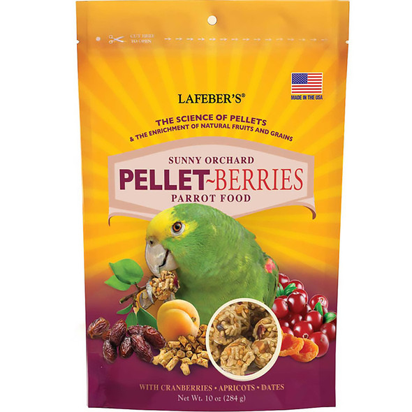 <body><p>Pellet-Berries blends the nutrition of pellets with the tastes and textures of cranberries, dates, apricots, and natural grains to deliver an outstanding food thatâ€™s fun to eat. This food is 81% pellets and 19% fruits and grains. It offers the same nutrition as pellets and takes twice as long to eat, encouraging important foraging behavior. All ingredients are coated in essential vitamins, minerals, amino acids, and Omega 3 and 6 fatty acids to deliver balanced nutrition in every bite. Feed it as a complete diet or healthy snack.</p><ul><li>Nutritionally complete, foraging food for parrots</li> <li>81% pellets and 19% fruits and grains</li> <li>Formulated by top avian veterinarians and avian nutritionists</li> <li>Offers the same nutrition as pellets but scientifically proven to take twice as long to eat</li> <li>Contains human-grade pieces of apricots, cranberries, and dates</li> <li>The unique, round shape offers important beak play, exercise, and mental stimulation to minimize boredom and feather picking</li> <li>Essential vitamins, chelated minerals, and important antioxidants help boost the immune system</li> <li>Balanced omega 3 and 6 fatty acids to promote skin and feather health</li> <li>Made with non-GMO, human-grade ingredients, with no artificial colors, preservatives, or flavors</li></ul></body>