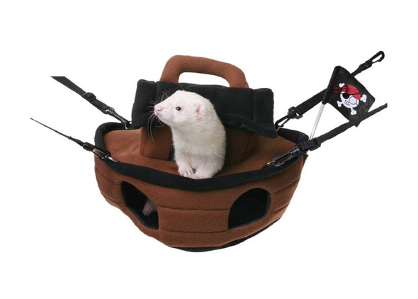 <body><p>This playful pirate ship is a great place for ferrets to play and then have a nice rest. Can be used both inside of cages, hung or on cage floor, or outside of cages.</p></body>