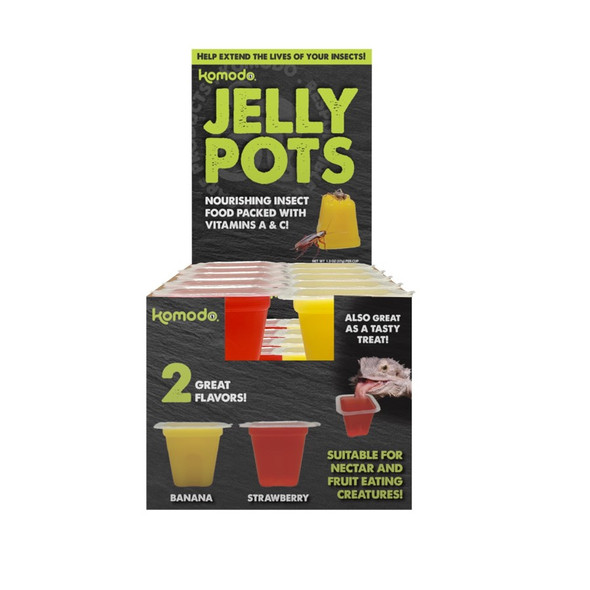 <body><p>Easy to use for feeders and a treat for your fruit-eating reptiles. Jelly pots are a great way to provide nutrition in their habitat without making a mess. Individual serving keeps the food fresh and are already portioned to make it easy to drop in your terrarium.</p><ul><li>Easy to use for feeders and a treat for your fruit-eating reptiles</li> <li>Great way to provide nutrition in habitat without a mess</li> <li>Individual serving keeps the food fresh and are already portioned to make it easy to drop in your terrarium</li> <li>1.3oz per cup</li></ul></body>