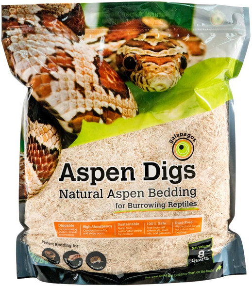 <body><p>Galapagos Aspen Digs is for Burrowing Reptiles. Our bedding is made from 100% Aspen trees and specifically cut for snakes, reptiles, and rodents. It is a perfect substrate for Corn Snakes, Ball Pythons, Blue Tongue Skinks, Rodents, and similar species.</p></body>