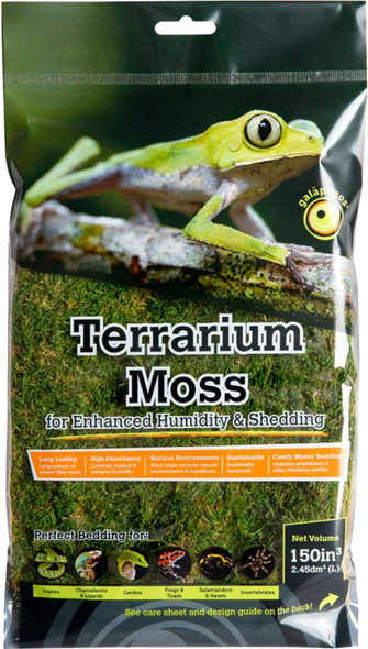<body><p>Galapagos Sheet Moss is for Tropical & Forest Terrariums. It is an ideal substrate for Day Geckos, Dart Frogs, Eastern Newts, Fire Bellied Newts, Tiger Salamanders, Chameleons, Geckos, and similar species. Attach the Moss to our Basking Bark to create extra humidity or place it over foliage to create a shaded nook!</p></body>