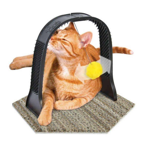 <body><p>This hands free groomer has grooming nubs on both sides of the Arch, with a durable carpet base for scratching. Includes pom pom toy.</p></body>