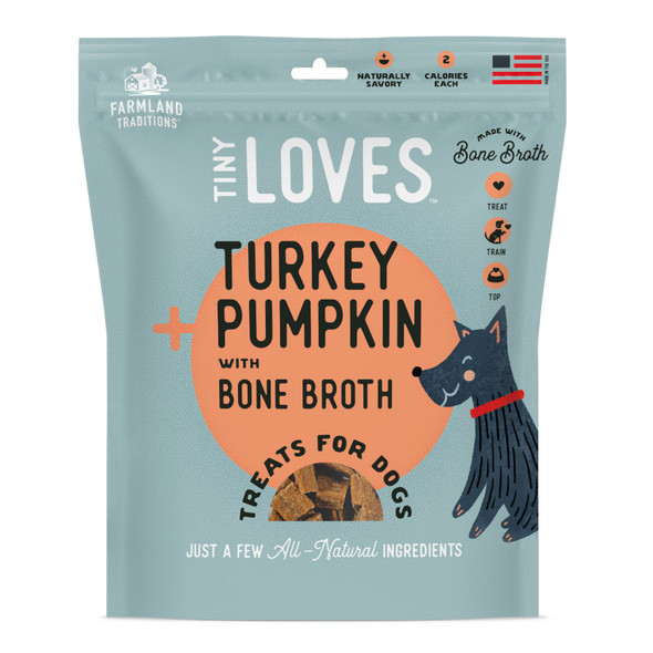 <body><p>Hereâ€™s a flavor combination fit for a holiday feast: Farmland Traditions Tiny Loves Turkey & Pumpkin with Bone Broth treats. These tempting morsels pack huge flavor into every small bite for a delicious treat your best friend will love as a training rewardâ€”or even as a tempting topper!</p><ul><li>All-natural ingredients</li> <li>2 calories each</li> <li>Naturally savory</li> <li>Made in the USA</li> <li>Use as a treat or food topper</li></ul></body>