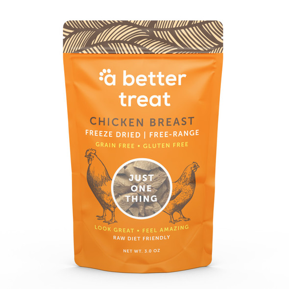 <body><p>DOGS AND CATS LOVE OUR NATURAL TREATS â€“ Freeze dried chicken breast are great high value treats that are easily digestible. They are non-greasy â€“ perfect for training, as a food topper, or simply a healthy heavenly reward. -100% FREE RANGE CHICKEN BREAST â€“ Our treats are excellent for pets with allergies, sensitive stomachs, diabetes, or dietary requirements. These treats are grain-free, gluten-free, no antibiotics, no GMOs, and raw-diet approved. Free Range Chicken is shown to have 51% less fat, 33% more collagen, and produces happier healthier chicken with tastier meat due to better developed muscles from increased exercise. We demand the absolute best quality chicken no additives, no funny business, no nonsense. -HEALTHY SKIN & COAT â€“ Chicken is a natural source of nutrients and essential amino acids like Collagen, Calcium, Iron, Zinc, and Vitamins B, and D. These nutrients work together to create healthier skin and coat. -PROTEIN RICH & LOW FAT â€“ This is a low calorie treat that has 81% protein and only 6.1% fat perfect to add to the diet of an overweight dog or cat. -A BETTER TREAT, YOU CAN TRUST â€“ Our treats are made in the USA at our FDA regulated facility to ensure human grade quality. Freeze drying is shown to be the best way to preserve natural nutrients with over 61% more nutrients retained relative to dehydration or cooking. Our mission is to ensure only the freshest, healthiest, and best quality ingredients to make A BETTER TREAT.</p><ul><li>Non-greasy, high value treats</li> <li>Grain-Free & Gluten-Free</li> <li>Raw Diet Friendly</li> <li>Perfect for training, as a food topper, or simply a heavenly reward</li> <li>Great for Dogs or Cats</li> <li>Sustainably sourced and made in the USA at our FDA regulated facility to ensure human grade quality</li> <li>Easily digestible</li> <li>100% FREE RANGE CHICKEN BREAST â€“ Our treats are excellent for pets with allergies, sensitive stomachs, diabetes, or dietary requirements. These treats are grain-free, gluten-free, no antibiotics, no GMOs, and raw-diet approved. Free Range Chicken is shown to have 51% less fat, 33% more collagen, and produces happier healthier chicken with tastier meat due to better developed muscles from increased exercise. We demand the absolute best quality chicken no additives, no funny business, no nonsense</li> <li>HEALTHY SKIN & COAT â€“ Chicken is a natural source of nutrients and essential amino acids like Collagen, Calcium, Iron, Zinc, and Vitamins B, and D. These nutrients work together to create healthier skin and coat</li> <li>PROTEIN RICH & LOW FAT â€“ This is a low calorie treat that has 81% protein and only 6.1% fat perfect to add to the diet of an overweight dog or cat</li></ul></body>